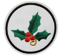 Écusson Feuille de Houx Baies Rouges Patch Thermocollant Noël Badge Plante à Thermocollé au fer à repasser applique brodé à coudre décoration réparation vêtement veste t-shirt enfant bébé femme 7,1cm