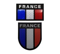 Ecusson France Patch Bouclier Drapeau Français Militaire Patchs Infrarouge Réfléchissant Tactique Morale Écusson Tissé pour sac à dos et casque uniforme applique, 2 pièces (Noir)