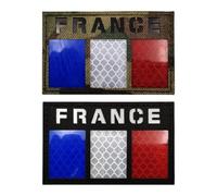 Ecusson France Patch Bouclier Drapeau Français Militaire Patchs Infrarouge Réfléchissant Tactique Morale Écusson Tissé pour sac à dos et casque uniforme applique, 2 pièces (Camouflage et noir)