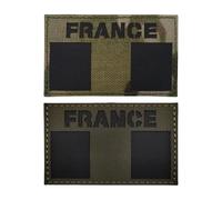 Ecusson France Patch Drapeau Français Militaire Patchs Infrarouge Réfléchissant Tactique Morale Écusson Tissé pour sac à dos et casque uniforme applique, 2 pièces (Camouflage noir)