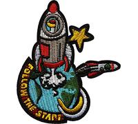 Écusson Fusée Planète Terre Patch Thermocollant Navette Spatiale Badge Space à Thermocollé transfert espace à coller fer repasser applique brodé coudre décoration réparation vêtement t-shirt 9,7x8,5cm