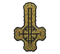 Écusson Ghost Band Grucifix Cross avec motif doré - Papa Emeritus - Emblème brodé en métal lourd - À repasser et à coudre pour motards - 16,5 x 25,4 cm