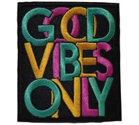 Écusson Good Vibes Only Patch Thermocollant Bonnes Ondes applique à coudre cool vibrations ou à coller fer à repasser couture badge réparation vêtement enfant femme bebe 7,1x6,2cm