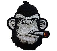 Écusson Gorille Badass Patch Thermocollant Animal Singe à thermocoller transfert biker à coller fer repasser applique motard brodé coudre réparation personnalisation t-shirt veste vêtement 9,1x8cm
