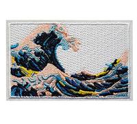 Écusson Grande Vague Kanagawa Hokusai Patch Thermocollant Japon transfert a thermocollé estampe japonaise à coller fer repasser applique rectangle brodé great wave off coudre tshirt vêtement 4,8x7,5cm