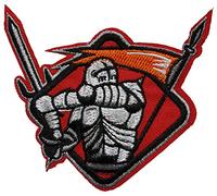 Écusson Guerrier Armure Patch Thermocollant Épée Lance Badge Soldat Médiéval à Thermocollé fer à repasser applique brodé à coudre blason décoration réparation vêtement t-shirt veste cosplay 8,2x9,2cm