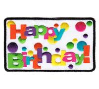 Écusson « Happy Birthday » - Multicolore - À repasser ou à coudre - Thermocollant - Pour vêtements - Écusson brodé - Pour anniversaire - Dimensions : 9,0 x 5,5 cm