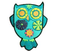 Ecusson - hibou néon animal - plusieurs couleurs sélectionnables - 6.2 x 8.3 cm - by catch-the-patch® patches brode appliques embroidery thermocollant, Farbvariante:bleu clair