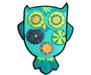 Ecusson - hibou néon animal - plusieurs couleurs sélectionnables - 6.2 x 8.3 cm - by catch-the-patch® patches brode appliques embroidery thermocollant, Farbvariante:bleu clair
