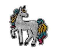 Écusson Licorne Blanche Colorée Patch Thermocollant Animal Multicolore à thermocoller transfert cheval à coller au fer repasser applique brodé à coudre badge vêtement fille enfant bébé 7,6x6,4cm