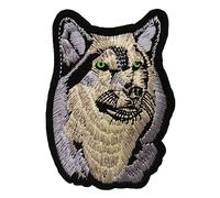 Écusson Loup Gris Patch Thermocollant Tête de Chien à thermocoller transfert animal à coller fer repasser applique wolf badge biker motard brodé à coudre tshirt vêtement sac dos enfant bébé 9,7x7,1cm