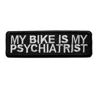 Écusson Ma Moto Est Mon Psychiatre Patch Thermocollant Motard Biker à thermocoller transfert à coller au fer repasser applique motorcycle brodé à coudre badge t-shirt veste vêtement casquette 3,1x10cm