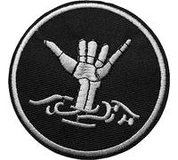 Écusson Main Squelette Patch Thermocollant Hang Loose Badge Surfeur à Thermocoller transfert rock n roll vêtement metal à coller au fer à repasser applique corne brodé à coudre signe shaka veste 7,5cm