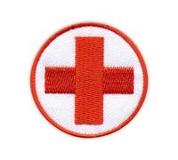 Écusson médical rond avec croix rouge - Dos autocollant - Brodé