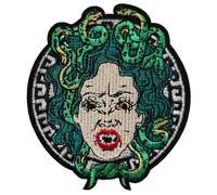 Écusson Méduse Patch Thermocollant Mythologie Grecque à Thermocoller transfert gorgone à coller au fer à repasser applique brodé à coudre réparation vêtement t-shirt veste biker motard 10x8,7cm