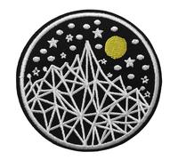 Écusson Montagnes Stylisées et Soleil Patch Thermocollant Neige Nature à thermocoller transfert camping à coller fer repasser applique brodé à coudre badge vêtement campeur sac dos tshirt veste 8,3cm