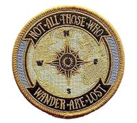 Écusson « Not All Those Who Wander are Lost » (7,6 cm) thermocollant ou à coudre pour voyage, voyage, camping, randonnée, sentiers d'aventure