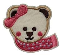 Écusson Ours Mignon Patch Thermocollant Nounours Noeud et Écharpe Roses Badge Ourson à Thermocoller transfert bear à coller au fer à repasser applique animal brodé à coudre vêtement t-shirt 6,7x7,8cm