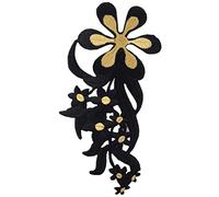 Ecusson Patch Badge Motif Fleur d'or noir brodé-rie thermocollant a coudre couture/vetement (1 piece)