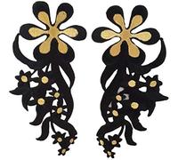 Ecusson Patch Badge Motif Fleur d'or noir brodé-rie thermocollant a coudre couture/vetement (2 pieces)