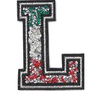 Écusson Patch Badge Strass Brodé ecusson Lettre Alphabet thermocollant Lettres en Strass 8-10 cm L Italia