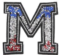 Écusson Patch Badge strass Brodé ecusson lettre alphabet thermocollant lettres en strass 8-10 cm M FRANCE couleurs Tricolore
