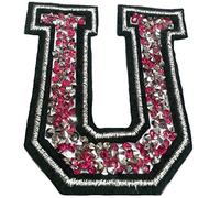 Écusson Patch Badge Strass Brodé ecusson Lettre Alphabet thermocollant Lettres en Strass 8-10 cm (Rose U)