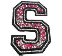 Écusson Patch Badge Strass Brodé ecusson Lettre Alphabet thermocollant Lettres en Strass 8-10 cm (Rose S)