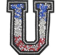 Écusson Patch Badge Strass Brodé ecusson Lettre Alphabet thermocollant Lettres en Strass 8-10 cm U France Couleurs Tricolore