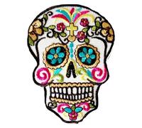 Écusson Patch Badge Tete de Mort Crane Mexicain Fleur-Ie brodé ecusson Crane Fleur-Ie thermocollant Grande Format Taille