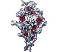 Écusson Patch Badge tete de mort épée et rose brodé ecusson crane fleur-ie thermocollant grande format taille