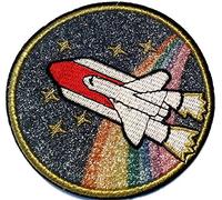 Écusson Patch enfant thermocollant brodé fusée en couleurs scintillement 8 cm