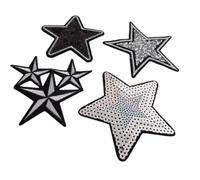 Ecusson Patch Etoiles Strass Paillette brodé a coudre ecussons thermocollant etoiles argente kit de 4 pieces