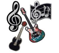 Ecusson Patch Guitare Basse Musique fête clé de Sol brodé-rie a Coudre thermocollant