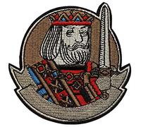 Écusson Roi Épée Patch Thermocollant King Badge Couronne Royal à Thermocollé transfert guerrier à coller au fer à repasser applique brodé à coudre décoration réparation vêtement t-shirt veste 9x9,2cm