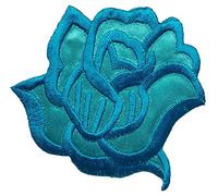 Écusson Rose Bleue Foncé Stylisé Fleur Patch Thermocollant Flower Nature applique plante à coudre ou à coller avec fer à Repasser couture badge réparation de vêtements enfant femme bebe 8,1x8,4cm