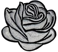 Écusson Rose Grise Fleur Patch Thermocollant Nature à thermocoller transfert plante à coller au fer repasser applique flower badge brodé à coudre chapeau t-shirt vêtement enfant femme bébé 6,8x7,3cm