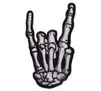 Écusson Signe Corne Diable Patch Thermocollant Main Squelette Badge Rock à Thermocoller transfert metal vêtement à coller fer à repasser applique brodé à coudre t-shirt veste biker motard 11,5,5x6cm