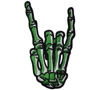 Écusson Signe Corne Diable Patch Thermocollant Main Squelette Badge Rock à Thermocoller transfert metal vêtement à coller fer à repasser applique brodé à coudre t-shirt veste biker motard 12x6,8cm