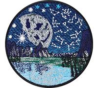 Écusson Signe du Zodiaque PREMIUM Patch Astrologie | Demi-Lune Levante sur le Lac Autocollant à Coudre/à Repasser | Appliqué en Tissu pour les Amoureux de la l'Astronomie - 80x80mm