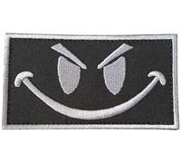 Écusson smiley maléfique (8,9 cm) avec crochet et boucle, emblème tactique pour vestes, sacs à dos, airsoft, écussons cadeaux