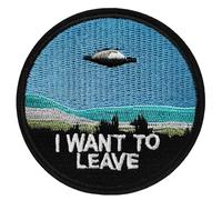 Écusson Soucoupe Volante Je Veux Partir Patch Thermocollant OVNI I Want to Leave Badge Rond UFO à Thermocoller fer à repasser applique extraterrestre brodé à coudre alien espace vêtement t-shirt 7,9cm