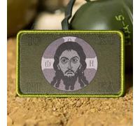 Écusson tactique Jésus-Christ - Mandylion Orthodoxe icône pour sacs à dos et gilets - Écusson chrétien vert olive - 8 x 5 cm