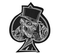 Écusson Tête de Mort As de Pique Patch Thermocollant Crane Carte Poker à thermocoller transfert à coller applique skull brodé à coudre t-shirt gilet veste vêtement biker motard punk rock metal 9,7x8cm