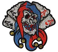 Écusson Tête de Mort Joker Cartes AS Patch Thermocollant Crane Skull à thermocoller transfert fou à coller au fer à repasser applique brodé clown à coudre poker t-shirt gilet veste vêtement 9,3x9,7cm