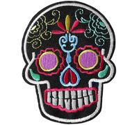Écusson Tête de Mort Mexicaine Patch Thermocollant Crâne à thermocoller transfert skull à coller au fer repasser applique calavera brodé à coudre biker motard punk rock vêtement fête mexique 9,2x7cm