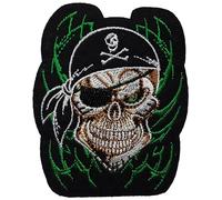 Écusson Tête de Mort Pirate Patch Thermocollant Skull Bandana à thermocoller transfert crane cache oeil à coller au fer à repasser applique brodé à coudre t-shirt gilet veste sac vêtement 9,5x7,8cm