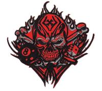 Écusson tête de mort rouge 8 boules cubes à repasser ou à coudre thermocollant pour vêtements - Dimensions : 10,5 x 10,5 cm