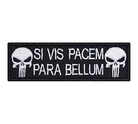 Écusson tête de mort : "Si vis pacem para bellum" | Patch biker à coudre/thermocoller | Appliqué pour les motards à utiliser sur tous les tissus | 95x30mm