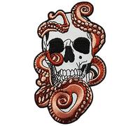 Écusson Tête de Mort Tentacules de Pieuvre Patch Thermocollant Crane à thermocoller transfert à coller au fer à repasser applique skull brodé à coudre t-shirt gilet jeans veste vêtement 10,4x6,2cm
